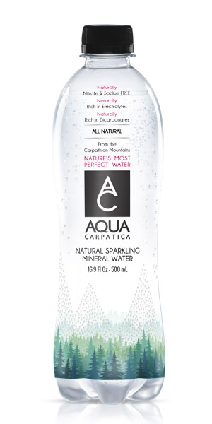Bottle of AQUA Carpatica Natural Sparkling Mineral Water. Bottle of AQUA Carpatica Natural Sparkling Mineral Water.